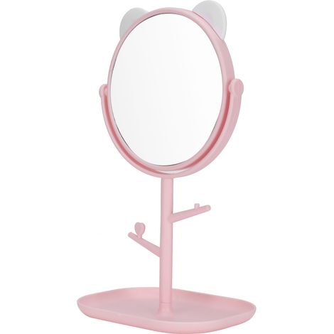 Miroir cosmétique avec plateau de rangement, oreilles de chat, miroir de courtoisie réglable avec petit support pour maquillage, blanc