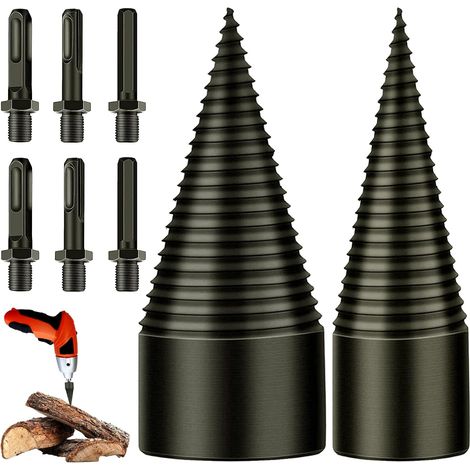 Fendeuse de Bûches 32mm+42mm,Fendeuse de bûches, Foret de Fendage de Bois, pour Fendre du Bois, Foret à Bois pour Machine à Bois de Chauffage Foret Conique avec 6 Poignées (Hex+Square+Round)
