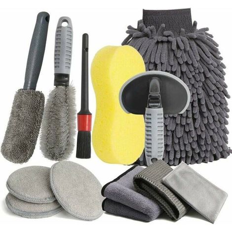 Kit de nettoyage de voiture 12 pices professionnel microfibre brosse de roue gants de lavage et ponges couleurs multiples Largeight