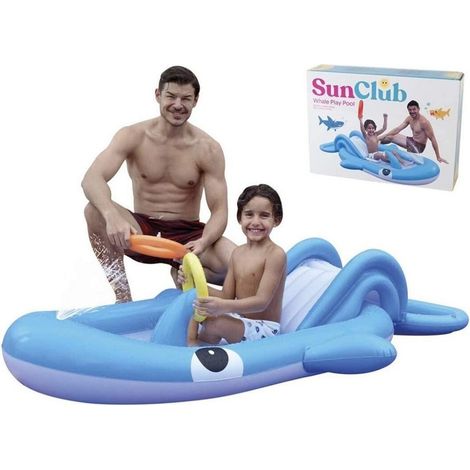 Trade Shop - Parco Giochi Acquatico Gonfiabile Scivolo Piscina Blue Whale 210x130x35cm 57166 - (1/2)