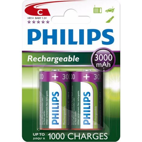Pack de 2 piles rechargeable Philips C LR14 3000 mAh (1/5)