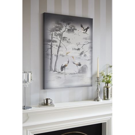 Toile Laura Ashley Grues Animalia Broderie 80 x 60cm Gris (1/4)
