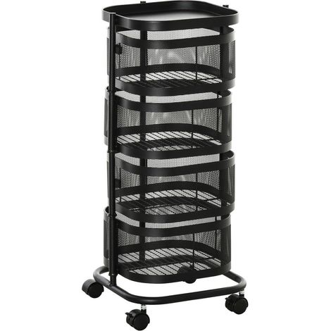 Rangement gain de place, chariot de cuisine 4 paniers avec plateau et roulettes, en acier et PP (1/5)