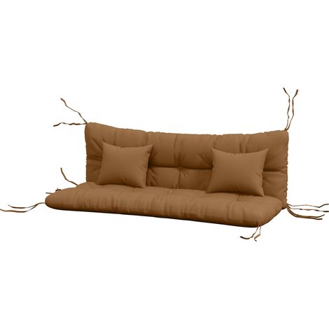 Set mit 4 braunen Stuhlkissen, 150 x 50 cm, wasserdicht, mit Bändern, 10 cm dick
