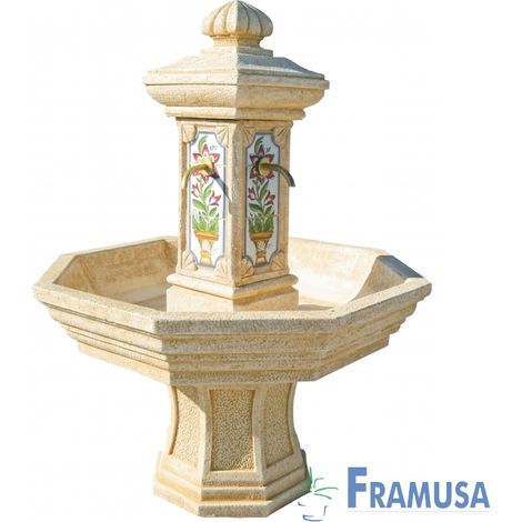 FUENTE DE PIEDRA ARTIFICIAL CENTRAL ADONIS DELFOS OCRE CON BOMBA PARA JARDIN (1/2)