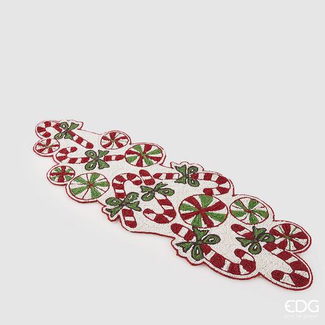 EDG Enzo De Gasperi Runner Candycane Natale con Perle L 90 Cm L 30 Cm White Red (1/2)