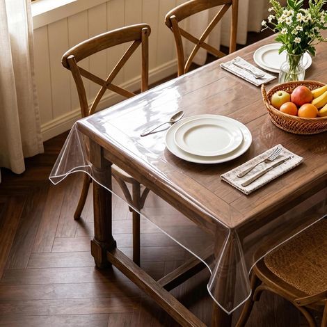 Nappe de table transparente PVC 140x200cm rectangulaire, imperméable, résistante aux rayures