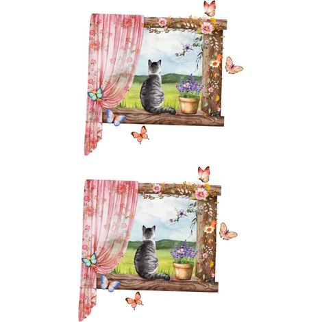 2 Ensembles 2Sets Bande Dessinée Faux Fenêtres Décor Papier Peint Stickers Muraux Paysage Mur Papier Windows Sticker Adhésif Wall Sticker Faux Fenêtre Autocollants 2 pièces 2 (1/5)
