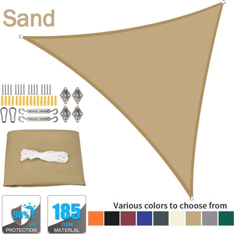 (Jaune sable, accessoires de montage inclus, 500 x 500 x 700 cm) Voile d'ombrage triangulaire imperméable, tente de piscine pour terrasse extérieure (1/5)