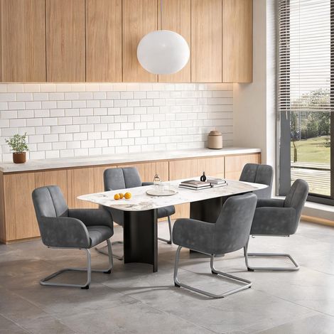 Lot de 6 chaises de salle à manger design gris en cuir (1/5)