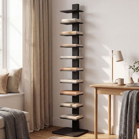Bibliothèque moderne haute à 11 étagères économisant de l‘espace de style industriel, 34,5x41,5x163,5 cm, Noir (1/5)