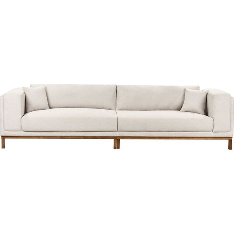 Divano moderno in tessuto beige chiaro 4 posti con gambe in legno Veng
