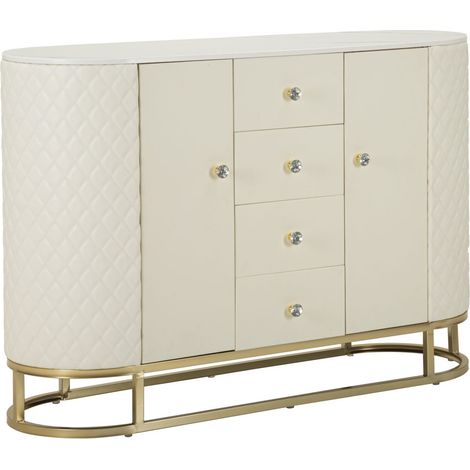 Credenza Sharon bianca e oro con cassetti e ante 120 cm (1/5)