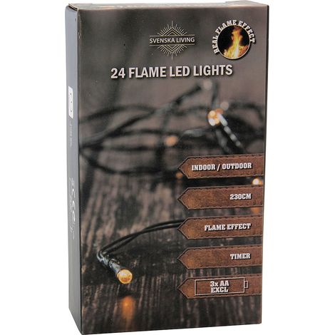 Flame Lights Lichterkette mit Timer - 24 LED / 230 cm - Flammen Effekt Garten Deko Beleuchtung für Außen