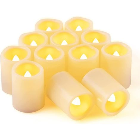 12 Pièces Bougies LED Sans Flamme Vacillante, Alimentées Par Piles Petite Bougies Chauffe-Plat Électriques Pour Anniversaire Mariage Halloween Noël Décoration (1/5)
