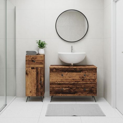 vidaXL 2 Piece Bathroom Cabinet Set BREDA Old Wood Engineered Wood (1/5)