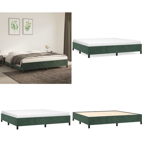 Cadre de lit sans matelas vert foncé 200x200 cm velours - Cadre De Lit - Lit Double - Lit Velours - Lit Vert - Meuble Chambre À Coucher - Home & Living (1/5)