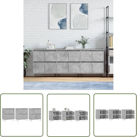 The Living Store Sideboards 3 Stk. Betongrau Holzwerkstoff - Sideboard - Wohnzimmermöbel - Holzmöbel - Grau - Schreibtisch (1/5)