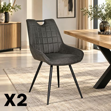 Chaise grise effet vieilli à poignée intégrée (lot de 2) MALMOE (1/5)