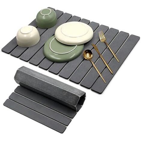 Tapis égouttoir à vaisselle 60x40cm, tapis égouttoir en terre de diatomées, très absorbant, résistant à la chaleur, pour éviers, tapis égouttoir à séchage rapide pour la cuisine (gris foncé, 60x40cm) (1/5)