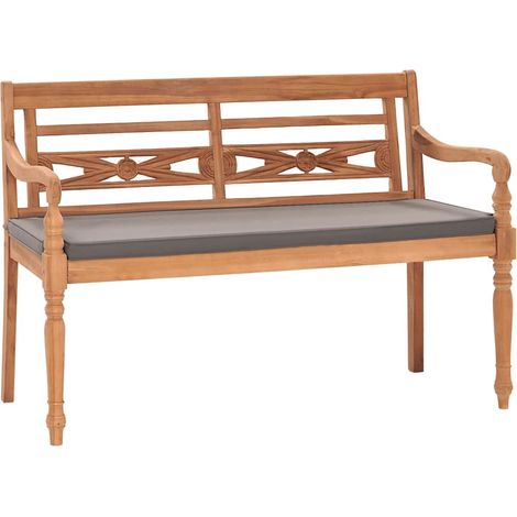 vidaXL Banco Batavia madera maciza de teca con cojín gris oscuro 120cm (1/5)