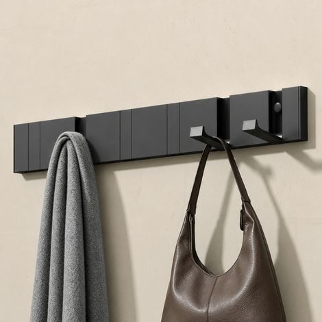 doporro Patère Murale en Aluminium Crochets Escamotables pour Suspendre Manteaux Sacs Chapeaux Porte Manteaux Antidérapant Accroche Serviette 45.5×1.4×6CM Noir Wandgarderobe01