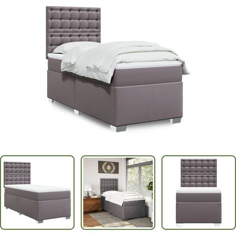 Matratze - Boxspringbett mit Matratze Grau 100x200 cm Kunstleder (1/5)