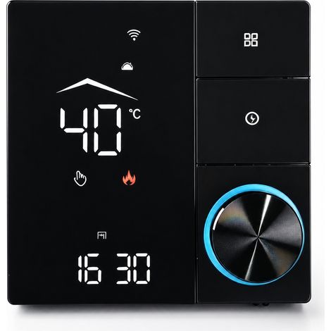 Thermostat Wi‑Fi noir pour chauffage au sol, avec bouton rotatif, contrôle via application et programmation hebdomadaire, 3 A, pour systèmes hydrauliques et chaudières (1/5)