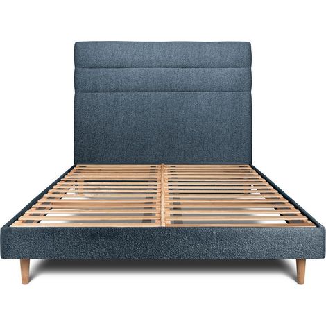 Lit 180x200cm avec tête de lit lignes bouclette et sommier kit Bleu - Hauteur totale : 29cm (1/5)