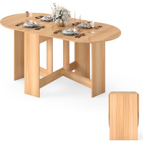 COSTWAY Folding Multifunction Table Drop Leaf Extendable Dining Table-Natural (1/5)
