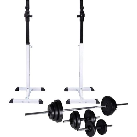 vidaXL Soporte para sentadillas con barra y mancuernas 30,5 kg (1/4)