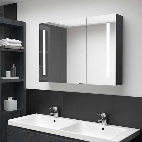 vidaXL Armario de baño con espejo LED negro brillante 89x14x62 cm (1/5)