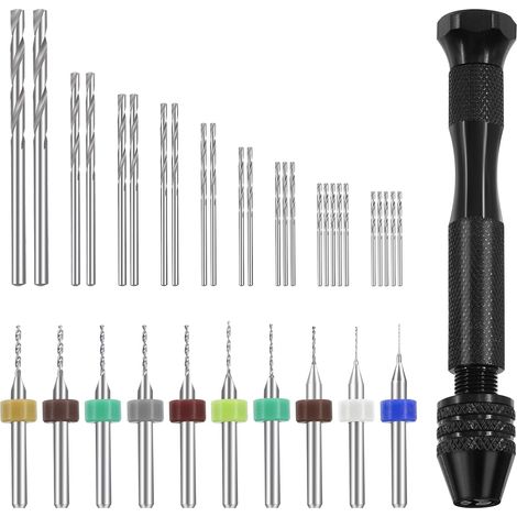 36 pièces Le kit de foret à main comprend une perceuse à aiguille, 25 forets à fleur de jute et 10 mini - forets combo Kit, menuiserie PCB (0,3-1,2 mm perceuse de couleur) (1/5)