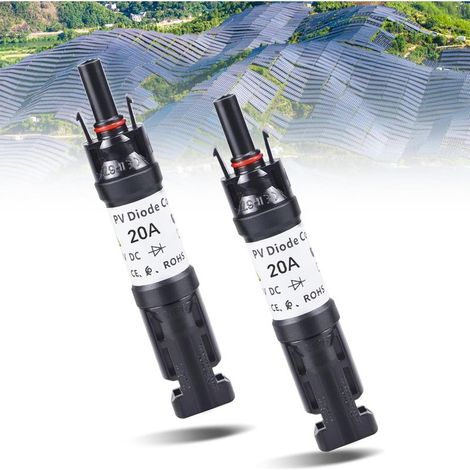 Solardiodenstecker, 2 Stück 1000V Solar-PV-Stecker mit integrierter Verpolungsschutzdiode, Solar-PV-Sicherungsstecker, IP67 Solar-PV-Stecker für Photovoltaik-Solarmodule (20A)
