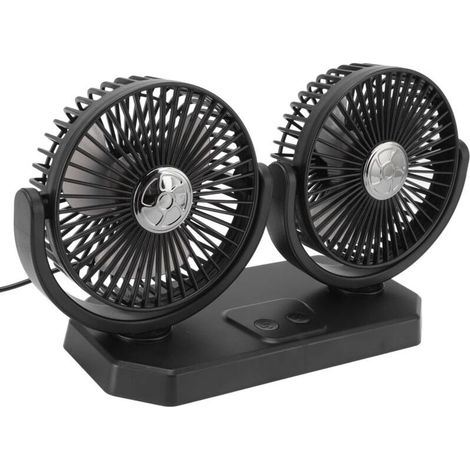 12V-Autolüfter, USB-Doppelkopf-Autolüfter, tragbarer Doppelkopf-Lüfter, geeignet für Autos, LKWs, Lieferwagen, SUVs, Wohnmobile, Boote und Haushalte. (1/5)