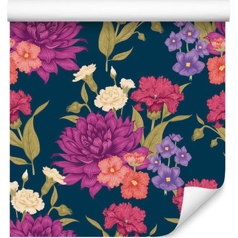 Papel pintado con diseño de ramo de flores de estilo retro para salón y dormitorio, 50x1000 cm. (1/5)