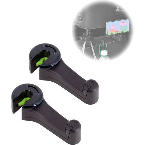 XEPHO Lot de 2 crochets pour appuie-tête de voiture 2 en 1 avec support de téléphone portable, crochet arrière à 360 ° pour sac, portefeuille, tissu, nourriture, organiseur de siège arrière de