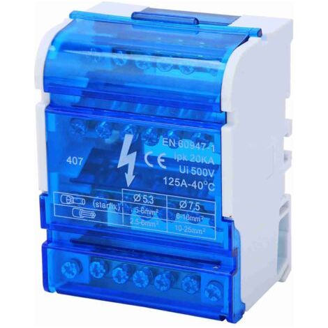 BUNTHAUS Boîte de distribution terminale 407\n\nBoîtier de jonction monophasé 4 niveaux sur rail DIN avec couvercle transparent (1/5)