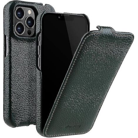 Étui Melkco pour iPhone 13 Pro, rabat vertical, texture litchi, en cuir de vachette véritable et polycarbonate (1/5)