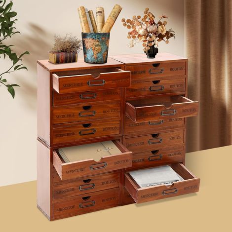 Holzschrank mit 16 Schubladen, Schrank für Schreibtisch aus Holz, Schrank für Heim, Büro, Klassenzimmer, Schreibtisch, Schule (braun)