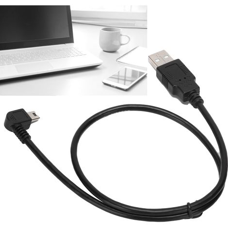 Câble USB-A vers Mini USB Mâle à Mâle Angle Gauche pour Charge et Alimentation PC