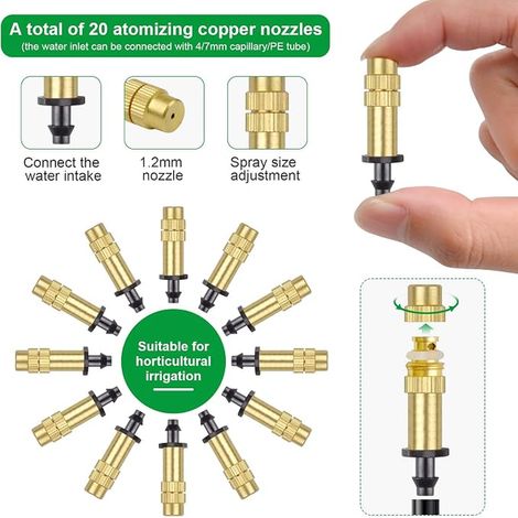 Copper Atomization Nozzle Adjustable Drip Irrigation Sprayer 4/7 mm Atomization Micro Sprinkler Irrigation Equipment Cooling Garden Greenhouse Vegetables (1/3)
