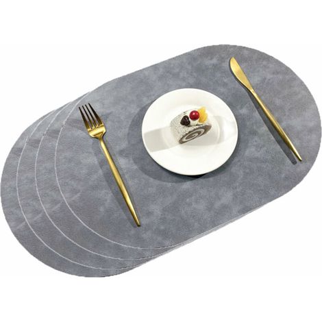 4Set de table en cuir de vachette à deux faces, style Zhang Shuang-Gris étoilé + Gris foncé - Tapis rond double face antidérapant (1/5)