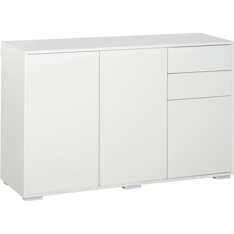 Table de rangement buffet 2 tiroirs avec coulisses 3 portes réglables étagère panneaux de particules 117 x 36 x 74 cm blanc. produit de haute qualité,  durable et pratique.
