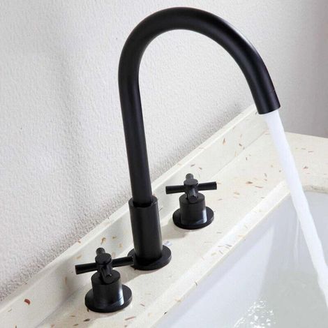 3-Loch-Waschtischarmatur mit Doppelgriff, Design aus schwarzem Messing - KZQ