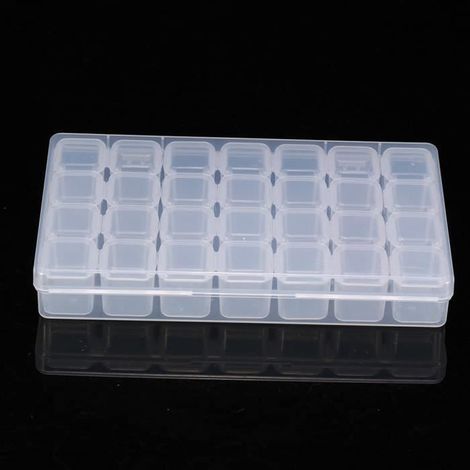 28 fentes boîte de strass, grande capacité Nail Art décoration boîte de rangement pour strass, diamant plat, perle petite (1/4)