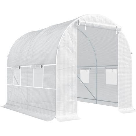 Serre tunnel de jardin 5m², abri de culture avec porte et 4 aérations, couverture PE 140 g/m² 245 x 200 x 200 cm blanc (1/5)