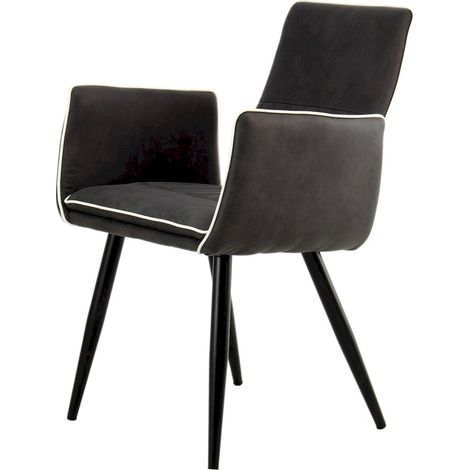 Chaise de salle à manger noire avec accoudoirs confort - Noir marbré avec liseré blanc (1/5)