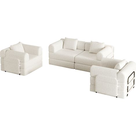 Canapé-lit chenille 2-en-1 breveté avec rangement dans l’accoudoir,trois cadres métalliques,multiples configurations. (1/5)