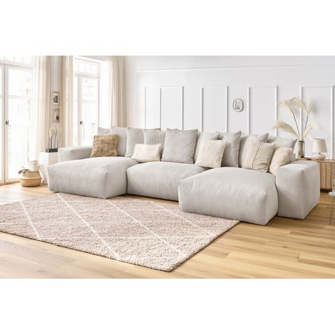 Bobochic – Canapé panoramique fixe VOLTAIRE 420 cm – Velours côtelé doux et résistant – 6 places – Design moderne avec coussins moelleux (1/5)